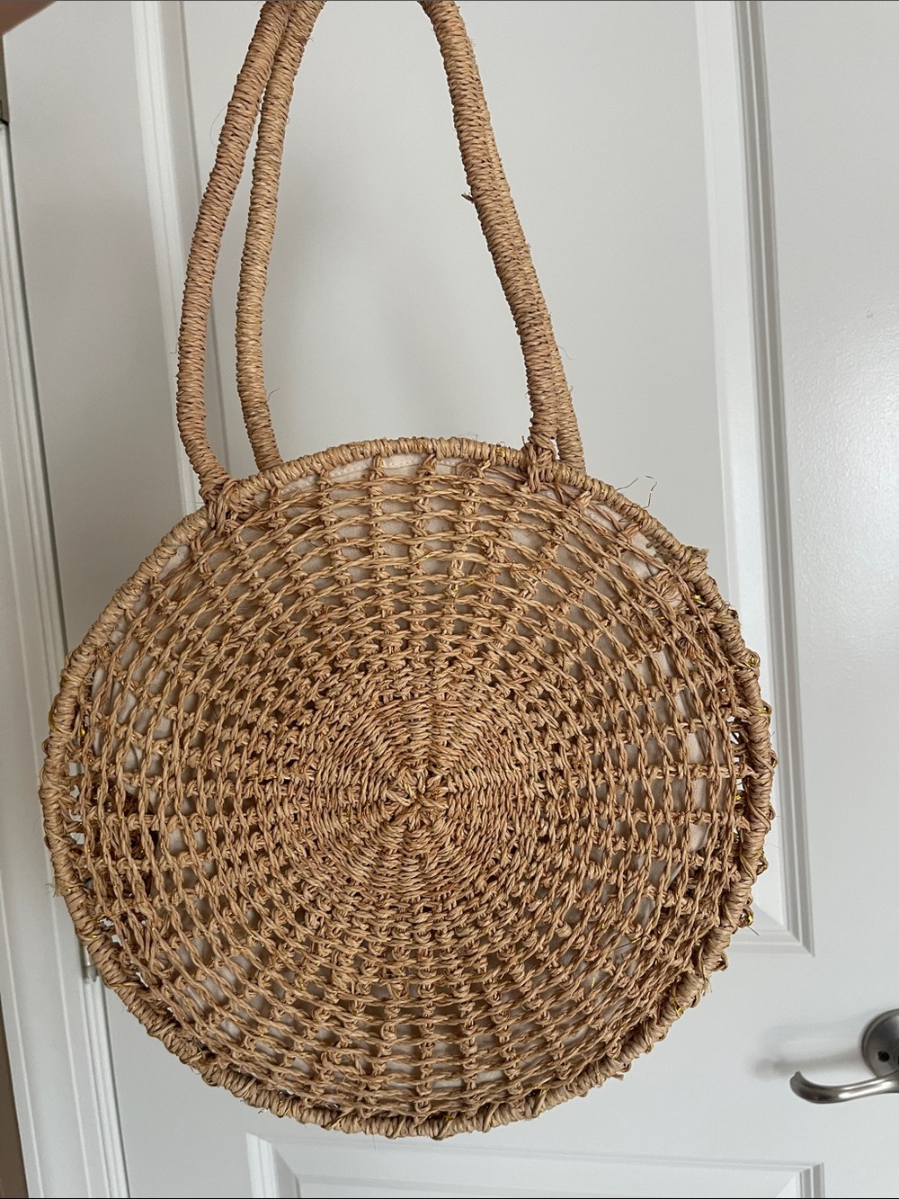 Woven Round Straw Tote Bag